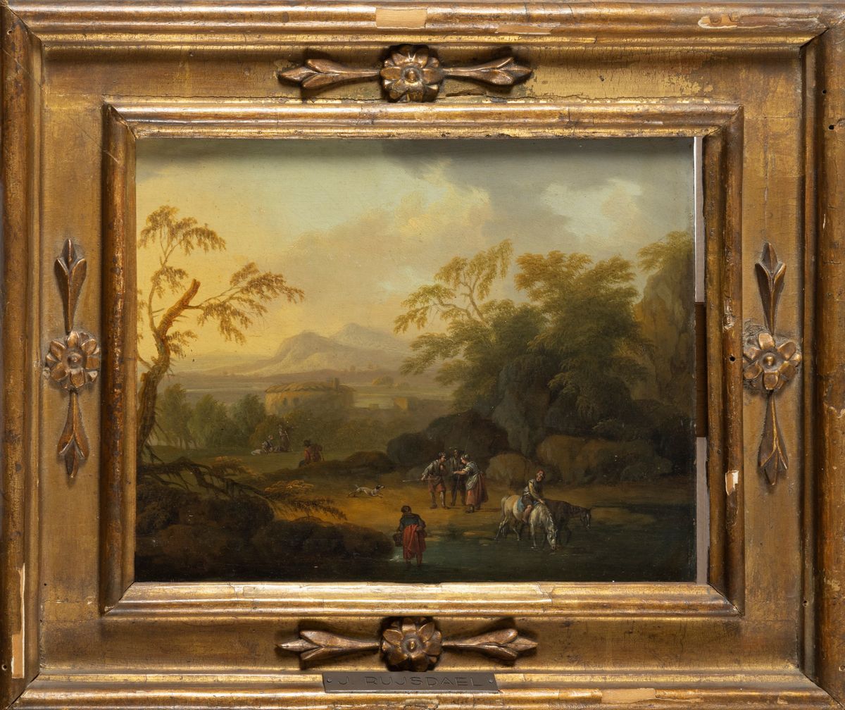 Maniera di Jacob Izaaksoon Van Ruisdael - Paesaggio Fluviale con Viandanti