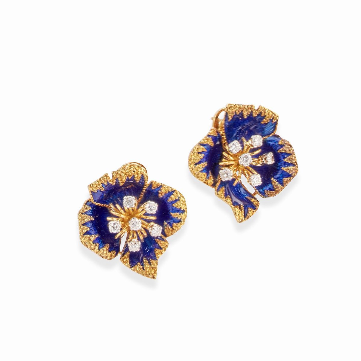 Cartier - Demi parure in smalto blu, oro giallo 18k e platino, 1960 circa