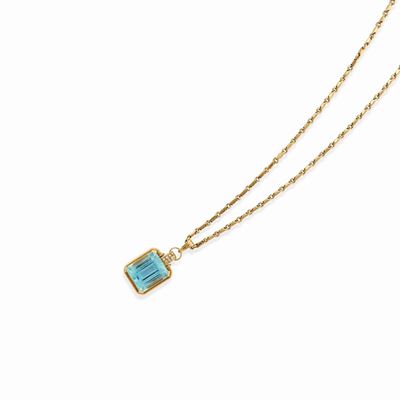 Collana in oro bicolore 18k con topazio azzurro e diamanti