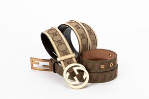 Lot of two monogram canvas and leather belts