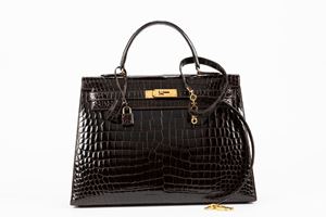 cm 35 Kelly Dark Brown Crocodile Leather Sellier Bag