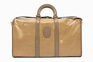 Laminated stripes fabric double handles travel bag