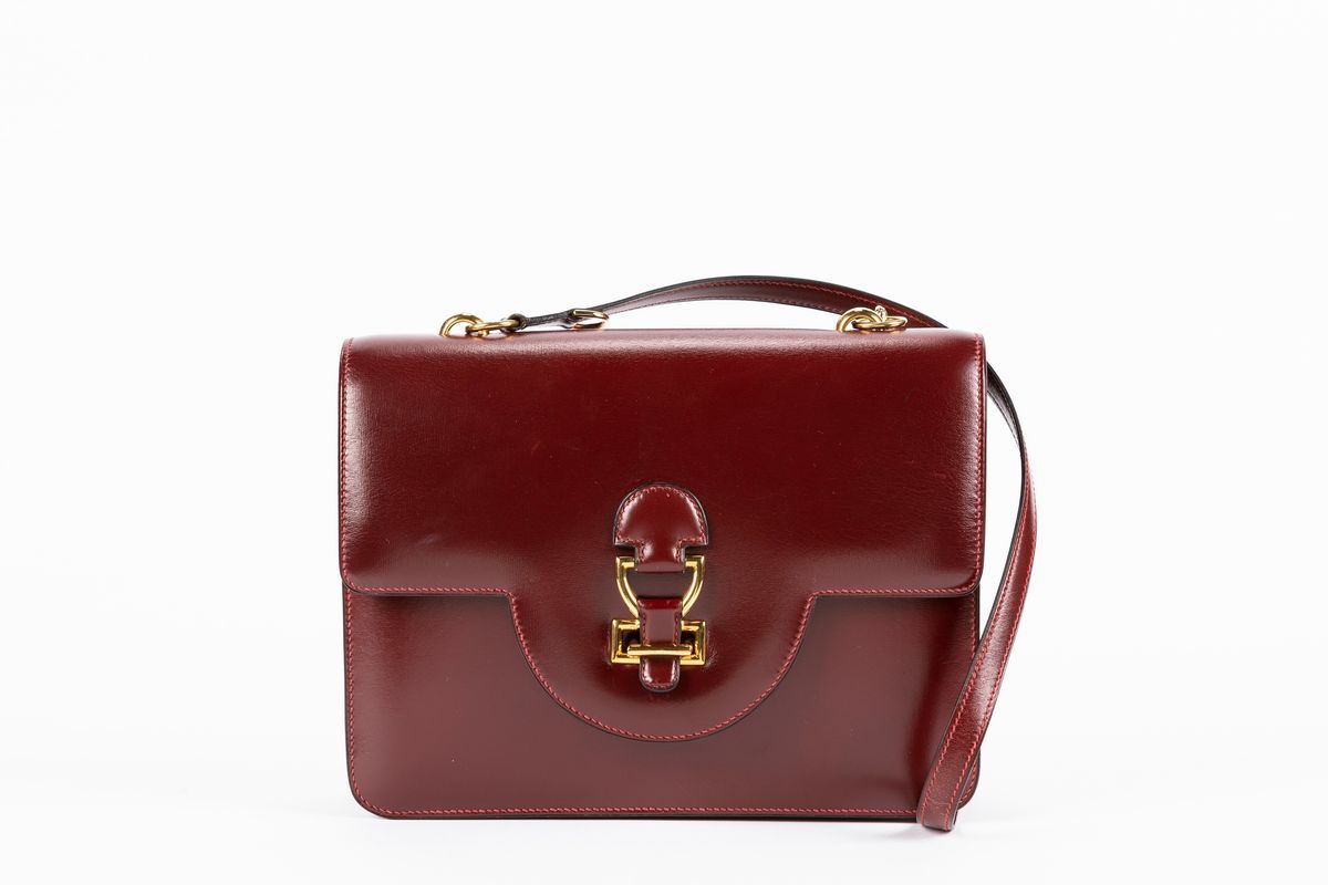 Hermès - Burgundy box leather shoulder strap bag 1981