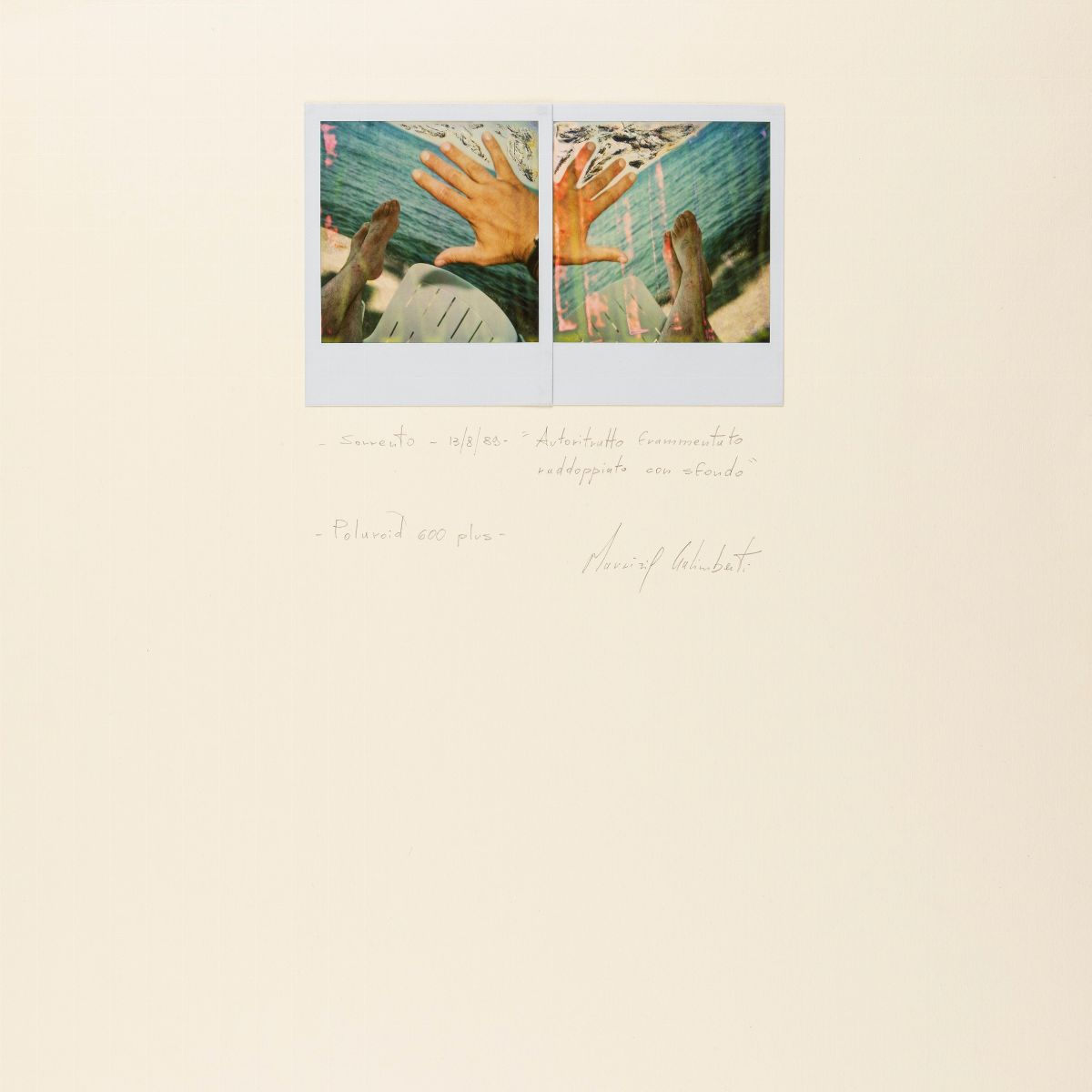 Maurizio Galimberti - Autoritratto frammentato raddoppiato con sfondo, due polaroid manipolate su...
