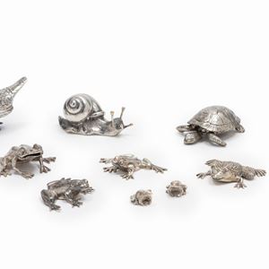 Eleven silver and silver metal gild animals, Italy and England 20th Century