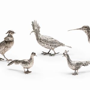 Five silver and silver metal gild animals, defects