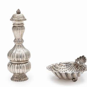 Silver pepper mill and saltcellar, Italy 20th Century