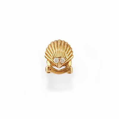 Spilla a conchiglia in oro giallo 18k con diamanti