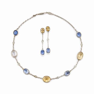 Faraone, Demi parure in oro bianco 18k con zaffiri e diamanti