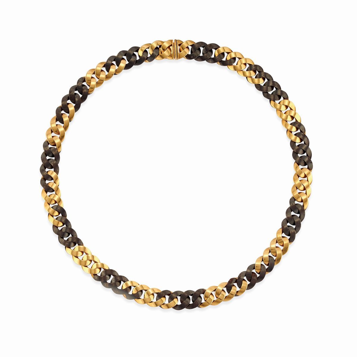 Demi parure, collana e bracciale in oro giallo 18k e metallo brunito
