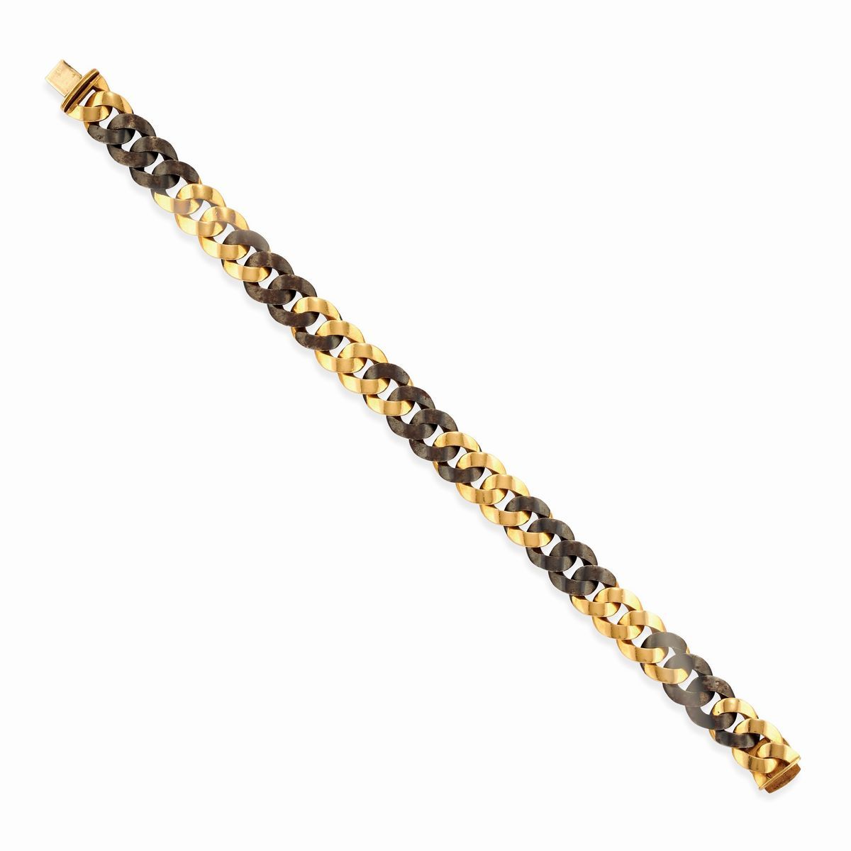 Demi parure, collana e bracciale in oro giallo 18k e metallo brunito