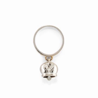 Anello campanella in oro bianco 18k con diamanti