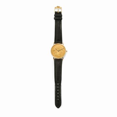 Orologio in oro giallo 18k con quadrante in moneta da 20$ USA