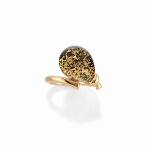 A 18k yellow gold, rock crystal, jade and gold leaf ring, Vhernier, "Balloon" collection