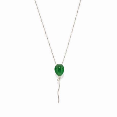 Pendente in oro bianco 18k con cristallo di rocca e giada