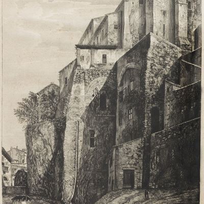 Veduta degli Avanzi della Rupe Tarpeja con Case Moderne, inc. su rame, 1822
