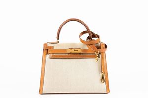 cm 28 Canvas and Leather Kelly Sellier Bag