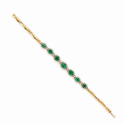 Bracciale in oro giallo 18k con smeraldi e diamanti