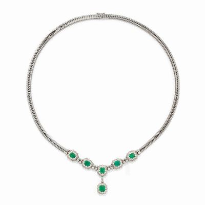 Collana con smeraldi e diamanti, oro bianco 18k