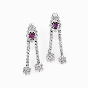 A 18K white gold, diamond and ruby earrings