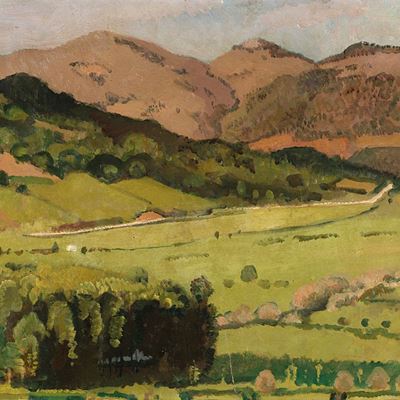 Paesaggio di Anticoli, olio su cartone pressato, 1919