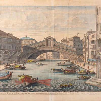 Incisione di Pierre Mortier, Veduta del Ponte di Rialto a Venezia