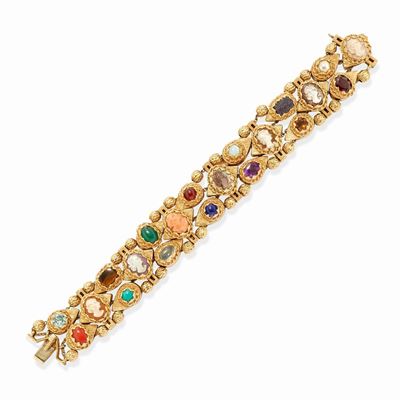 Bracciale in oro giallo 14k con pietre dure e cammei