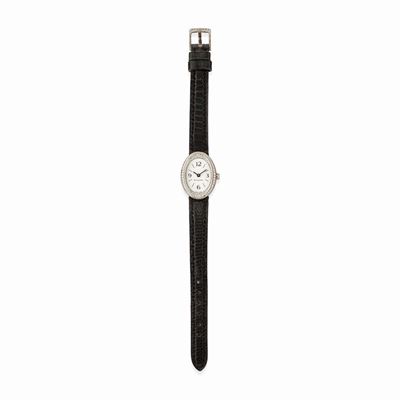 Orologio in oro bianco 18k con quadrante bianco e lunetta in diamanti