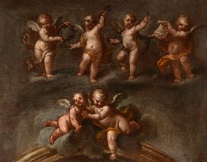 Studio per elemento architettonico con angeli e simboli della Passione