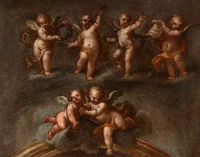 Studio per Elemento Architettonico con Angeli e Simboli della Passione