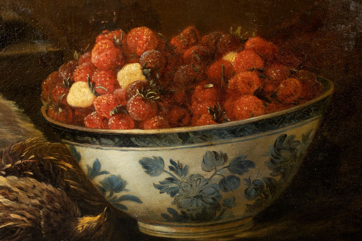 Scuola Francese, Fine Secolo XVII - Inizi Secolo XVIII - Trionfo di Fiori con Cacciagione e Cioto...
