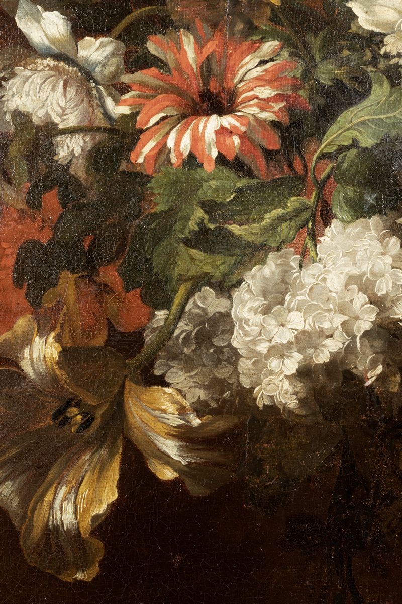 Scuola Francese, Fine Secolo XVII - Inizi Secolo XVIII - Trionfo di Fiori con Cacciagione e Cioto...