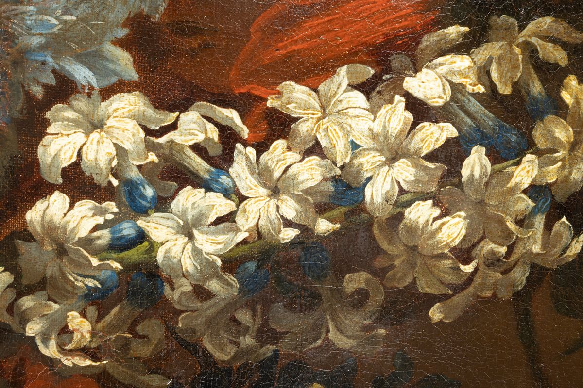 Scuola Francese, Fine Secolo XVII - Inizi Secolo XVIII - Trionfo di Fiori con Cacciagione e Cioto...