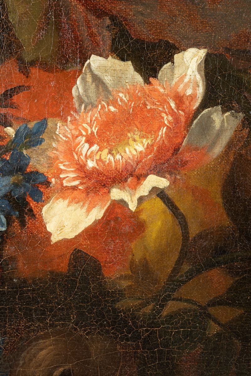 Scuola Francese, Fine Secolo XVII - Inizi Secolo XVIII - Trionfo di Fiori con Cacciagione e Cioto...