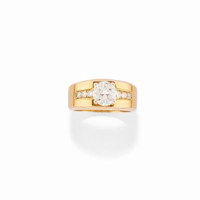 Anello con diamante brillante, oro giallo 18k