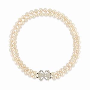 A 18k white gold, cultured pearl and diamond necklace