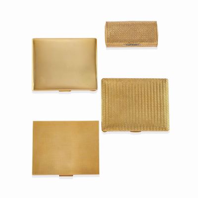 Tre porta sigarette e una scatola in oro giallo 18k