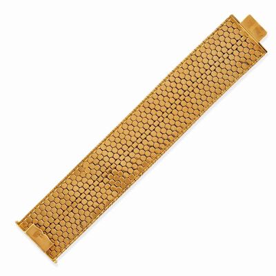 Bracciale, fascia larga in oro 18k con motivi satinati