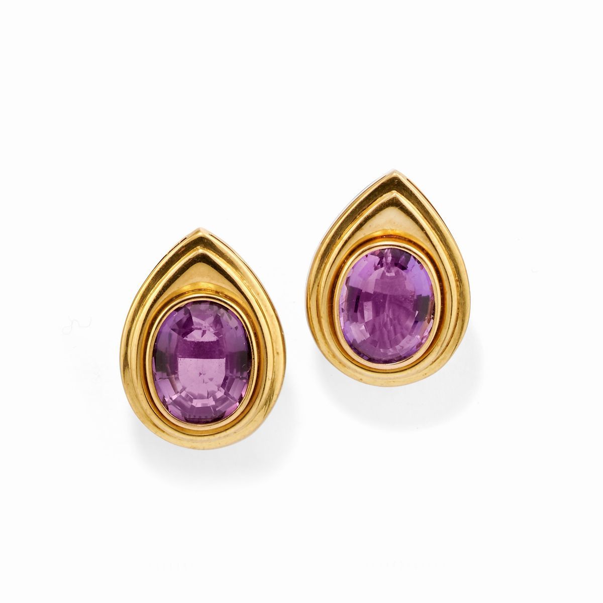 Parure in oro giallo 18k con ametiste ovali e a goccia