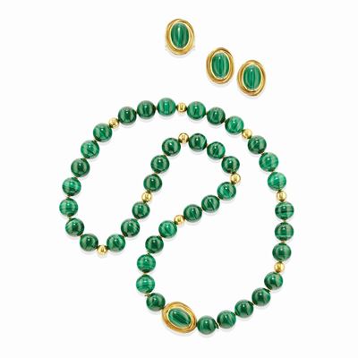 Demi parure in oro giallo 18k con malachite