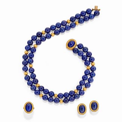 Parure in oro giallo 18k con lapislazzuli