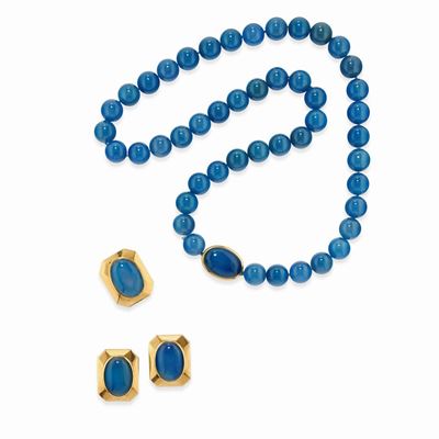 Demi parure in calcedonio, oro giallo 18k