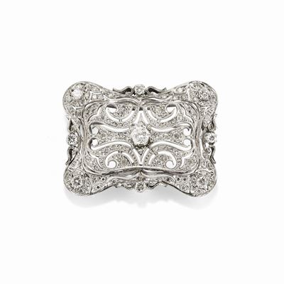 Spilla con diamanti, oro bianco 18k
