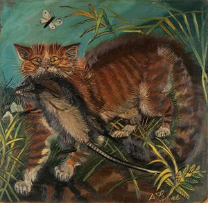 Ligabue Antonio - Gatto con topo