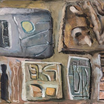 Composizione, tempera e matita su carta applicata su tela