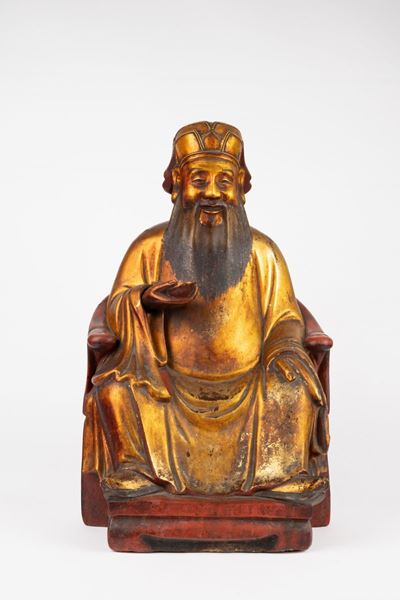 Scultura in cartapesta policroma e dorata, Cina, secolo XIX