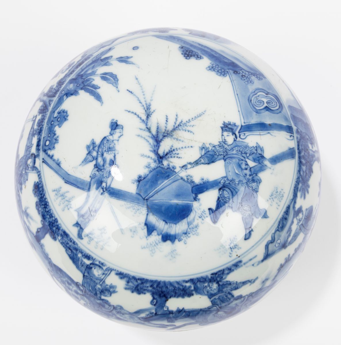 Cina, Scatola con coperchio in porcellana bianca e blu, XVII secolo, periodo Chongzhen (1627-1644...