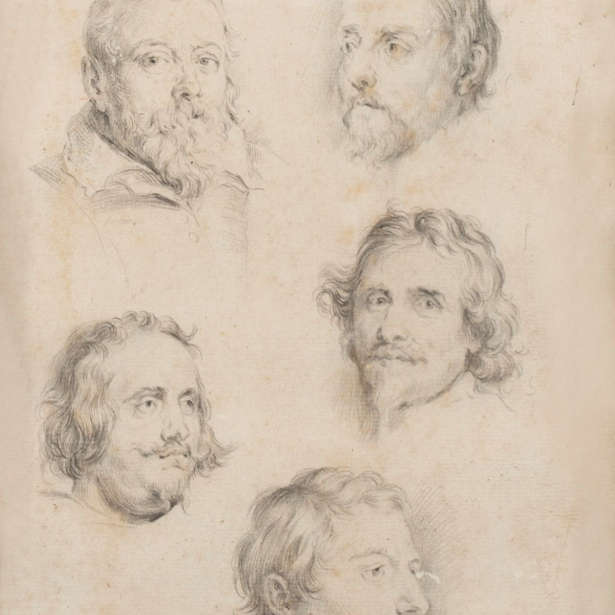 Scuola Italiana, Secolo XIX - Due Disegni con Studi di Teste Virili