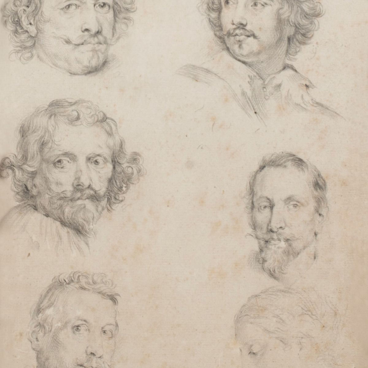 Scuola Italiana, Secolo XIX - Due Disegni con Studi di Teste Virili