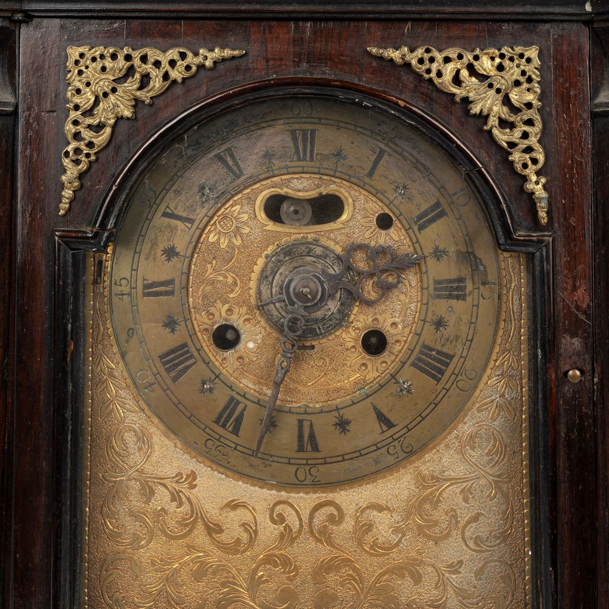Pendola Romana Luigi XIV in Legno Ebanizzato e Applicazioni in Bronzo Dorato Secoli XVII-XVIII